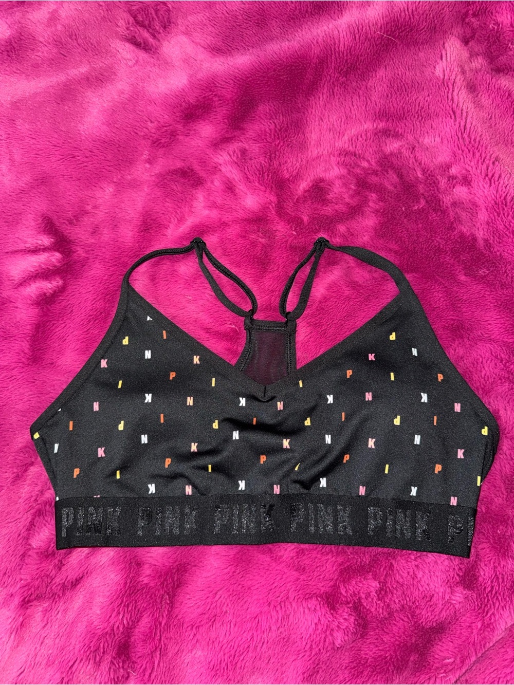 PINK Victoria's Secret Black Logo-Print Racerback Bralette